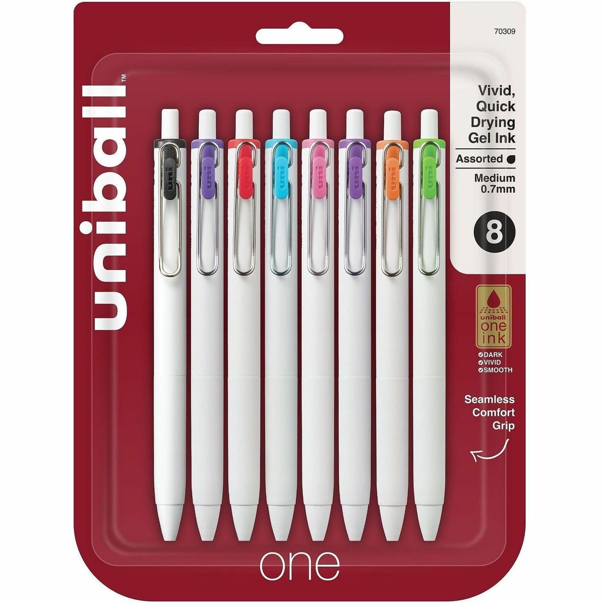 uniONE Gel Pen, Retractable, Medium 0.7 mm, Assorted Inspirational Ink Colors, Assorted Barrel Colors, 8/Pack