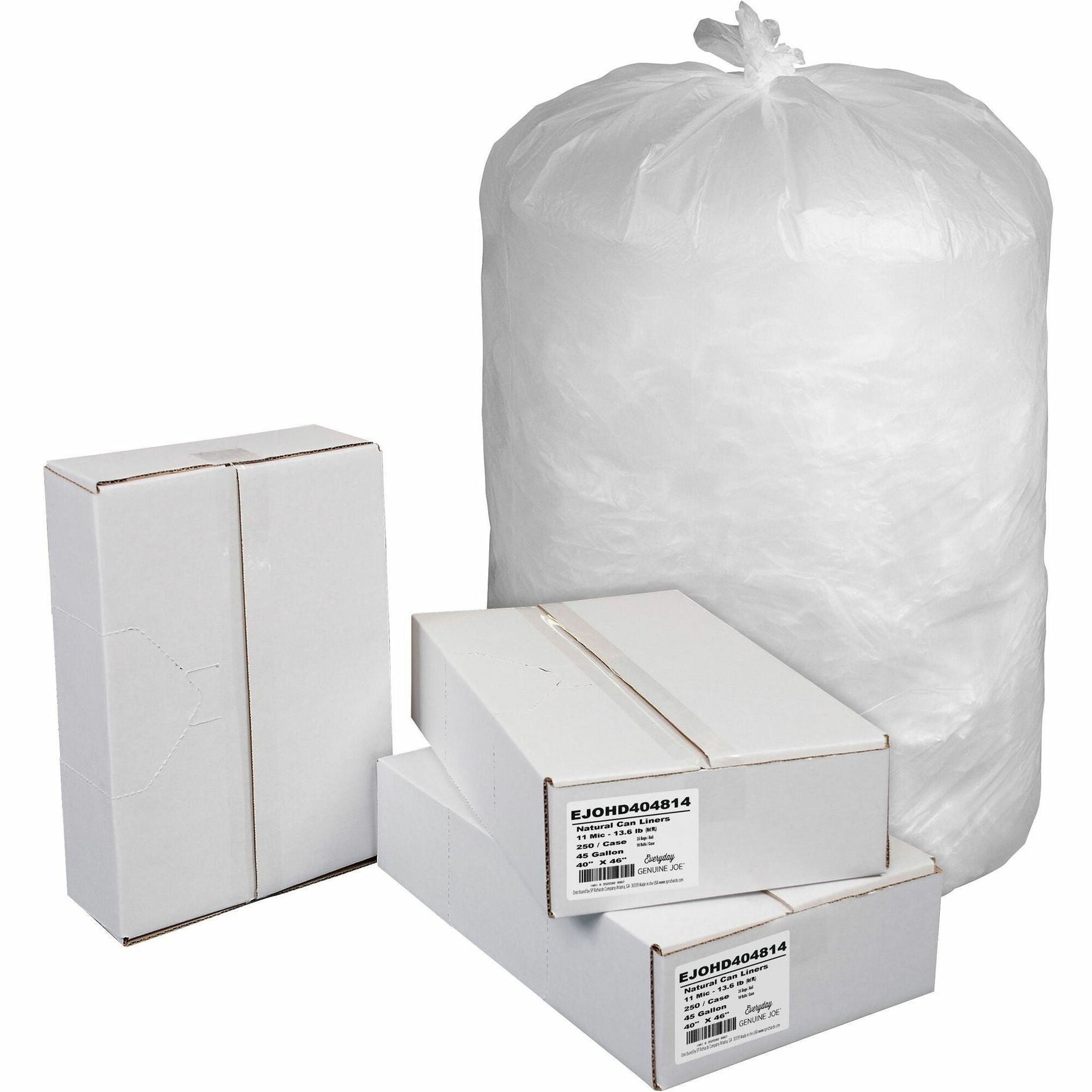 Everyday Genuine Joe High-Density Can Liners - 45 gal Capacity - 40" Width x 46" Length - 0.43 mil (11 Micron) Thickness - High Density - Natural - Resin - 250/Carton - Office Waste, Receptacle