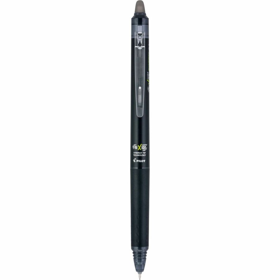 FriXion Synergy Clicker Erasable Gel Pen, Retractable, Extra-Fine 0.5 mm, Black Ink, Black/Smoke Barrel, Dozen