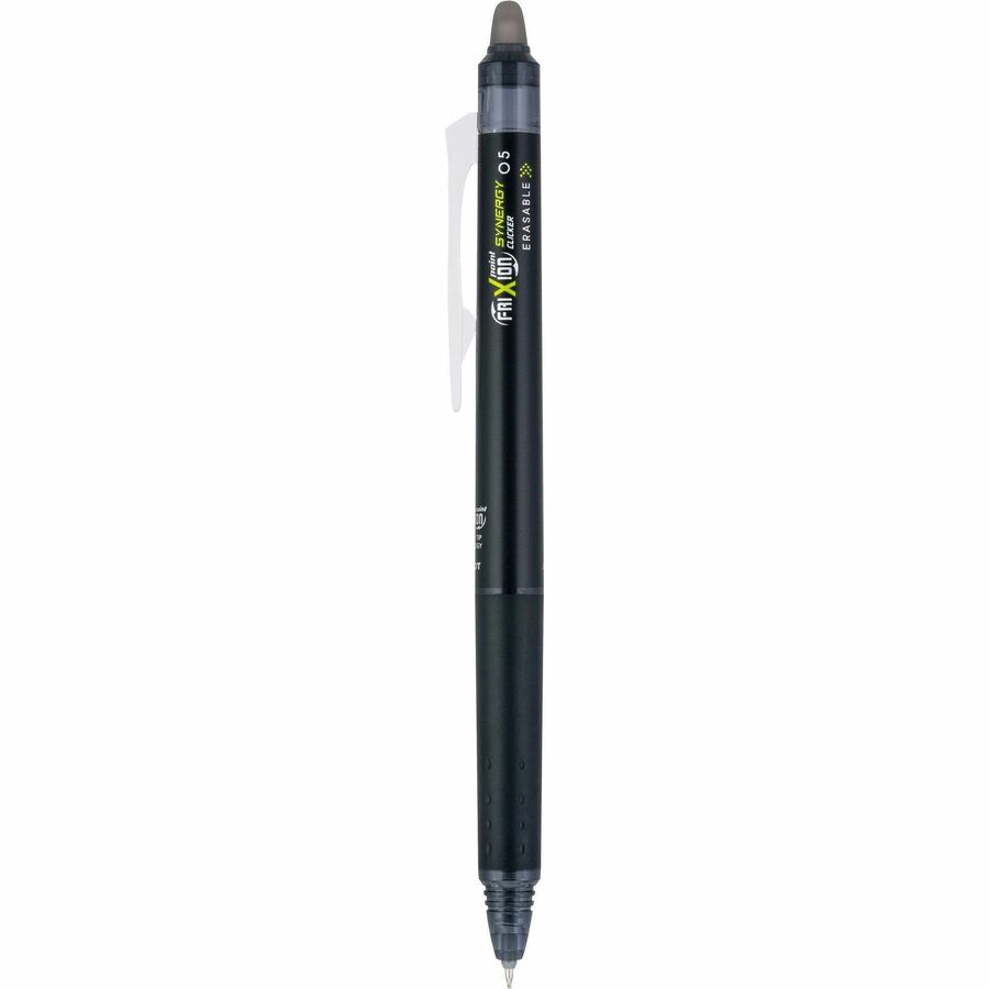 FriXion Synergy Clicker Erasable Gel Pen, Retractable, Extra-Fine 0.5 mm, Black Ink, Black/Smoke Barrel, Dozen