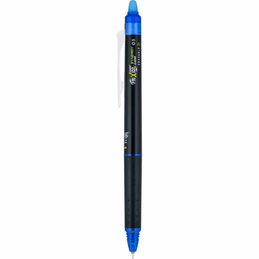 FriXion Synergy Clicker Erasable Gel Pen, Retractable, Extra-Fine 0.5 mm, Blue Ink, Black/Blue Barrel, Dozen