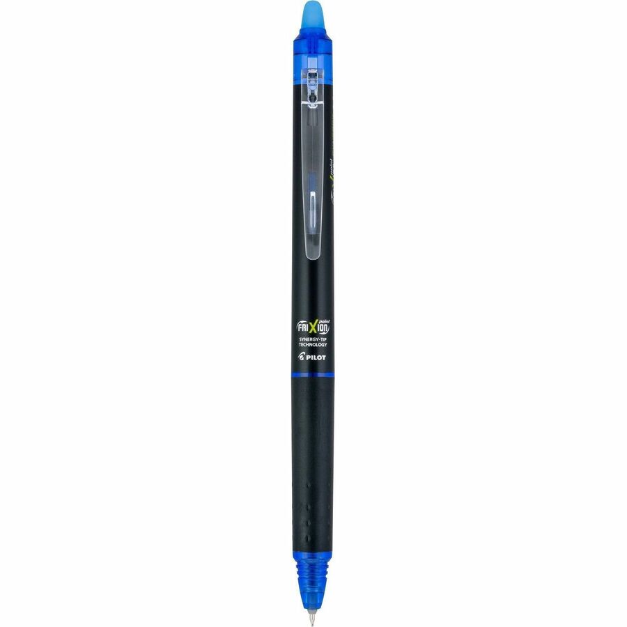 FriXion Synergy Clicker Erasable Gel Pen, Retractable, Extra-Fine 0.5 mm, Blue Ink, Black/Blue Barrel, Dozen