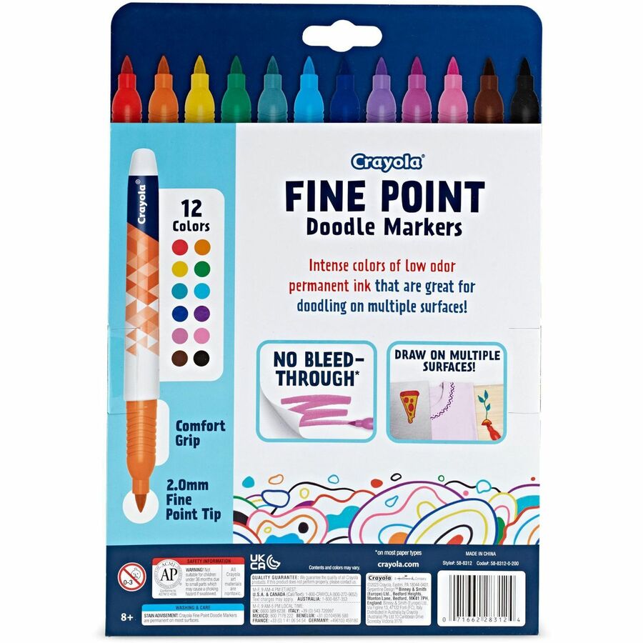 Crayola Doodle Markers - Fine Marker Point - Multicolor - 12 / Pack