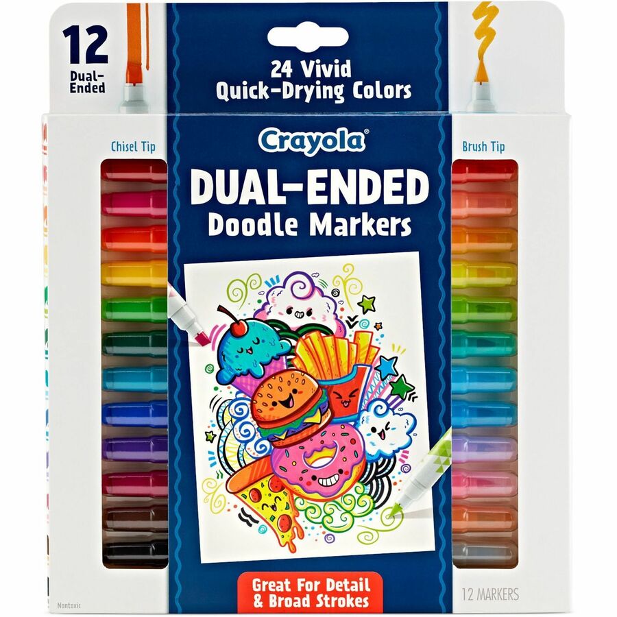 Crayola Dual-Ended Markers - Chisel, Brush Marker Point Style - Multicolor - 12 / Pack