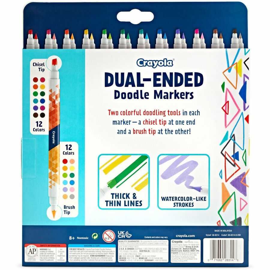 Crayola Dual-Ended Markers - Chisel, Brush Marker Point Style - Multicolor - 12 / Pack