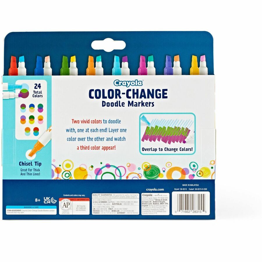 Crayola Color Change Doodle Markers - Chisel Marker Point Style - Multicolor - 8 / Pack