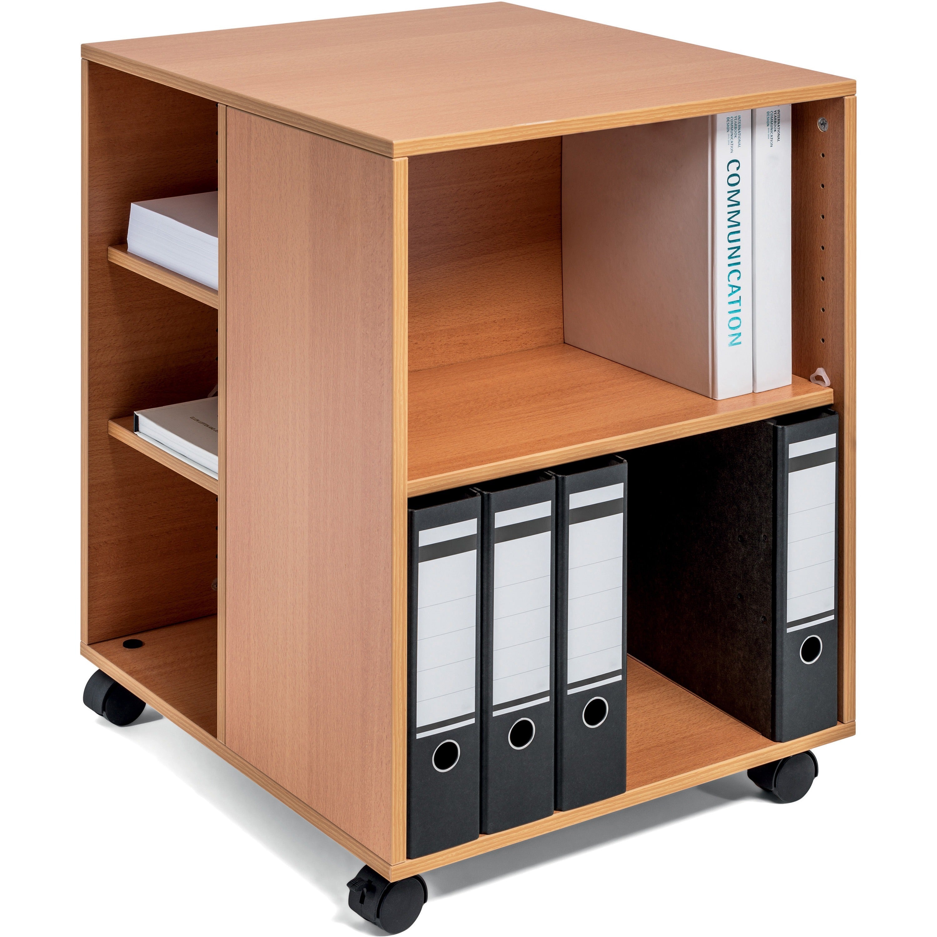 Flexible Multi-Functional Cart for Office Storage, Wood, 6 Shelves, 20.79 x 23.31 x 29.45, Beech
