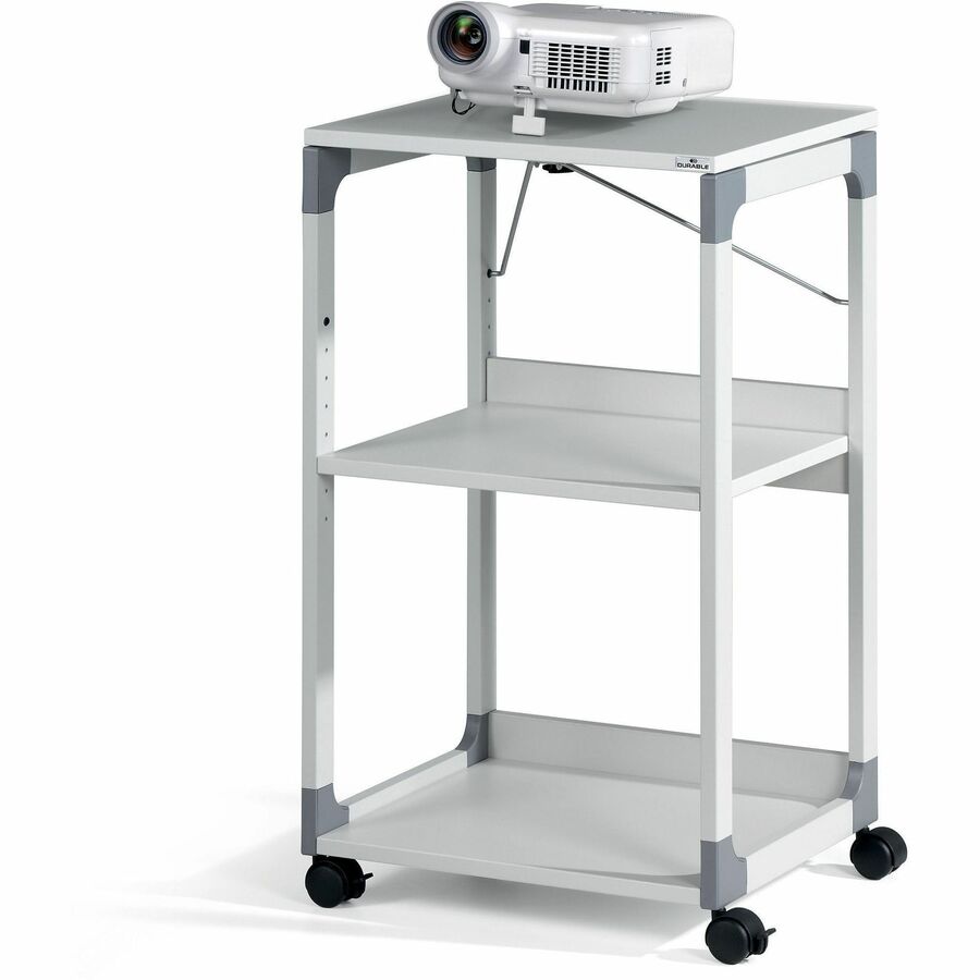3-Tier Multimedia Trolley for Projectors, Metal, 3 Shelves, 20 x 17 x 34.75, Gray