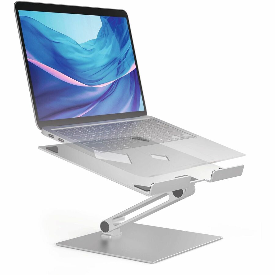 DURABLE RISE Laptop Stand - Up to 17" Screen Support - 12.6" Height x 9.1" Width x 11" Depth - Desktop, Tabletop - Aluminum - Silver