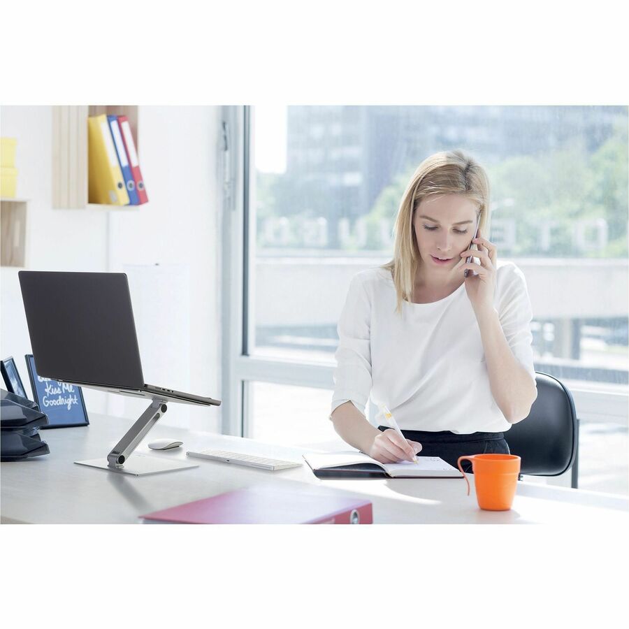 DURABLE RISE Laptop Stand - Up to 17" Screen Support - 12.6" Height x 9.1" Width x 11" Depth - Desktop, Tabletop - Aluminum - Silver