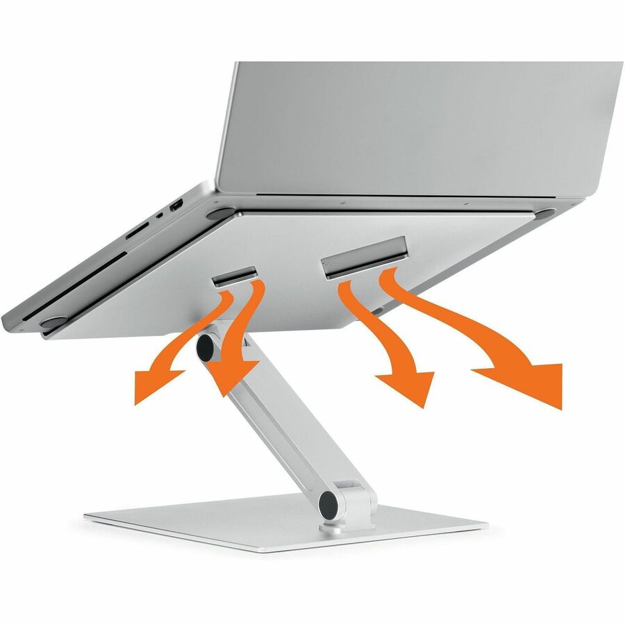 DURABLE RISE Laptop Stand - Up to 17" Screen Support - 12.6" Height x 9.1" Width x 11" Depth - Desktop, Tabletop - Aluminum - Silver