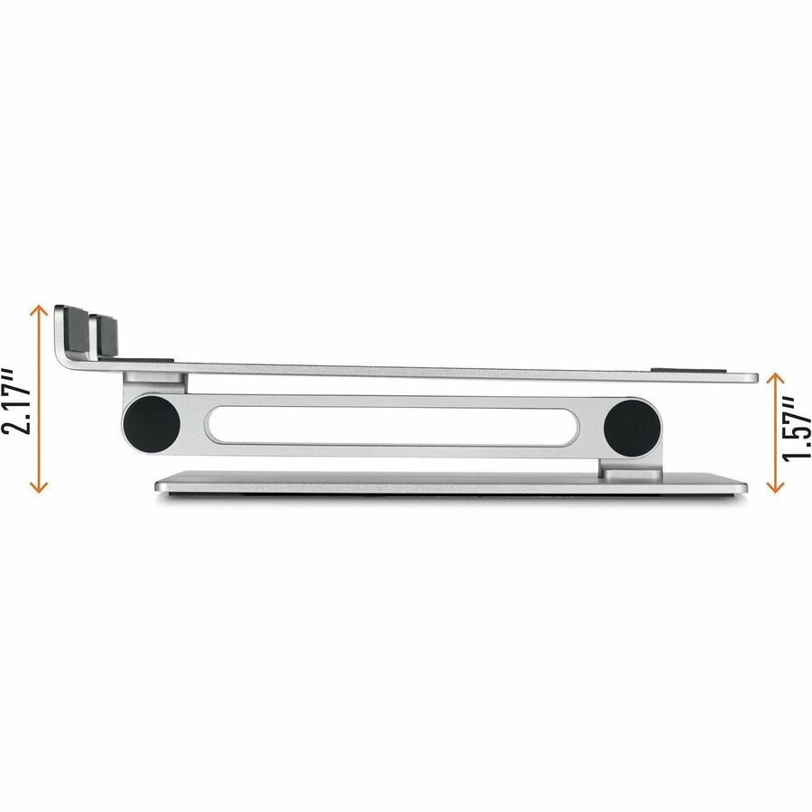 DURABLE RISE Laptop Stand - Up to 17" Screen Support - 12.6" Height x 9.1" Width x 11" Depth - Desktop, Tabletop - Aluminum - Silver