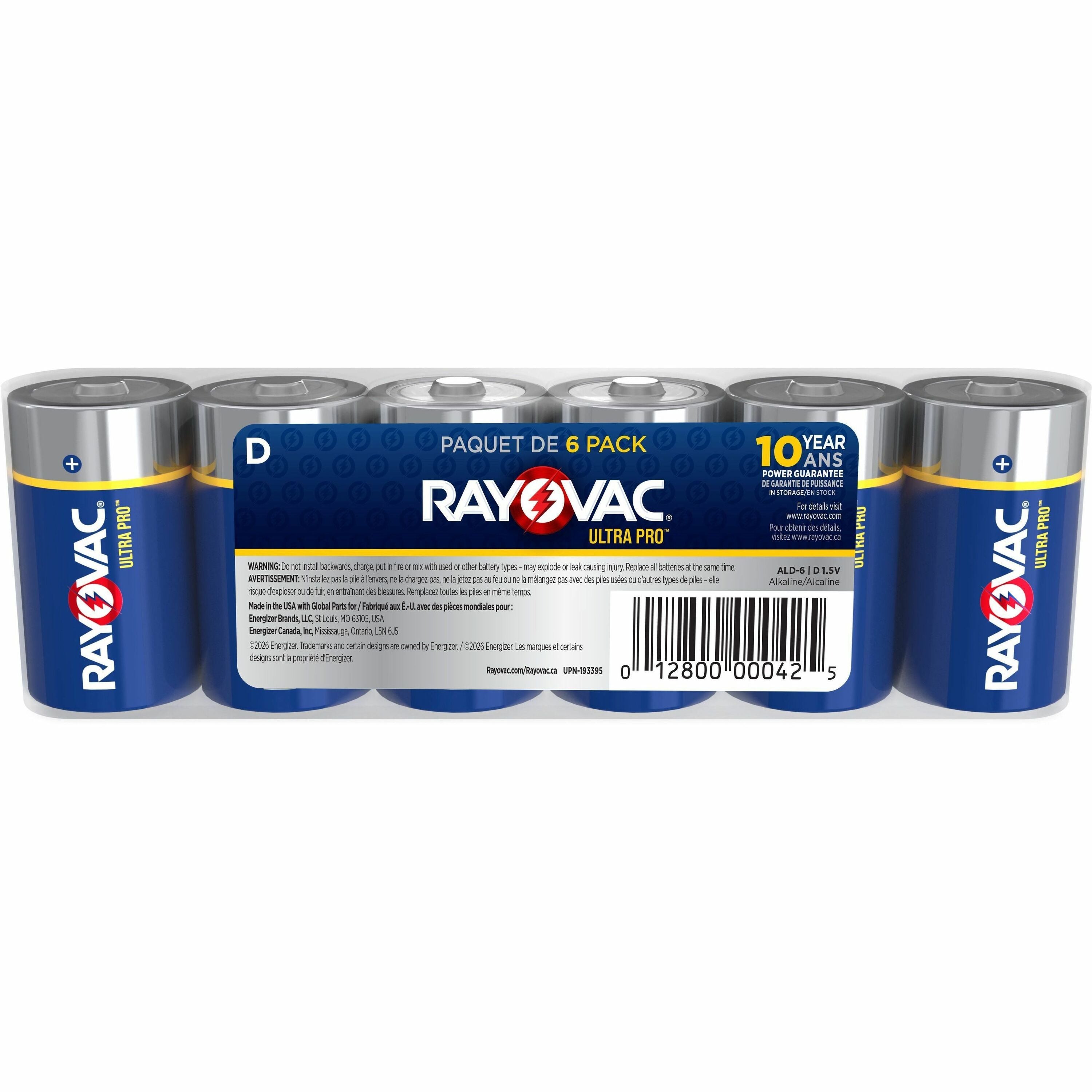 Rayovac Ultra Pro D Batteries - For Flashlight - D - 6 / Pack