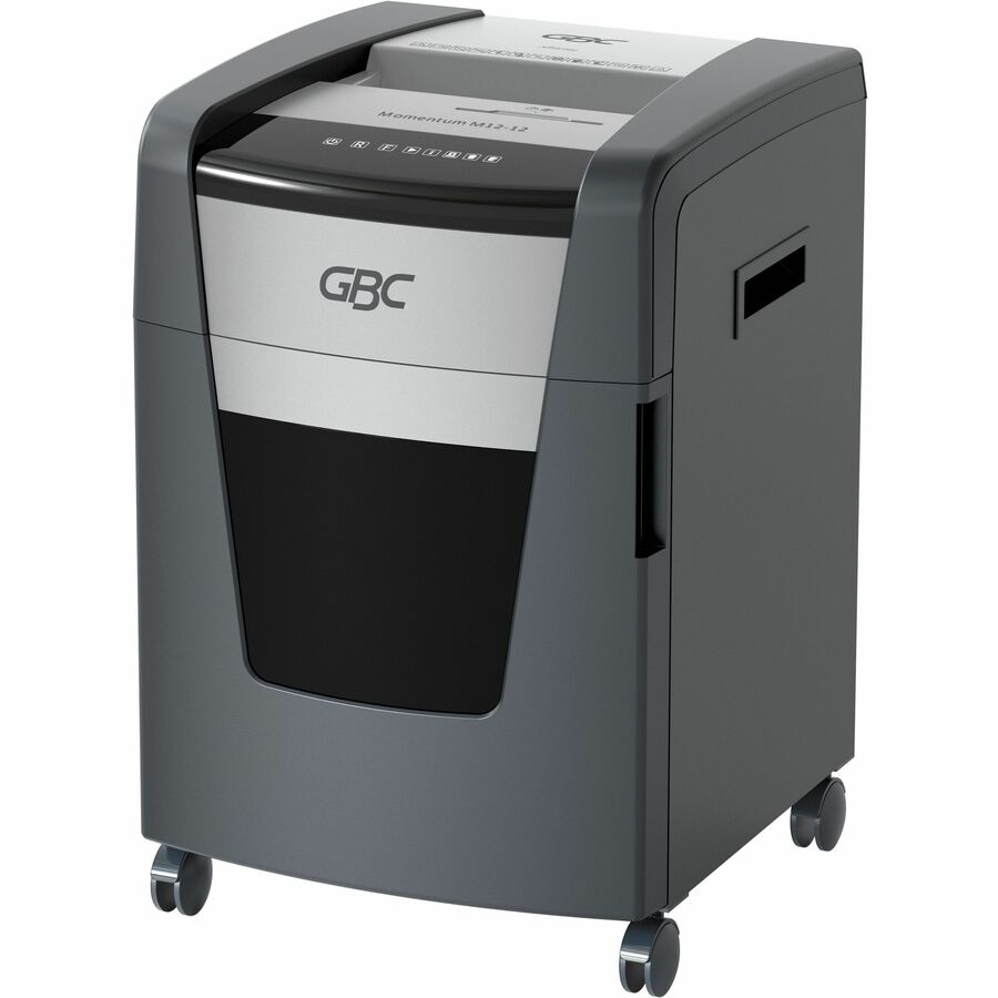 GBC Momentum Paper Shredder, M12-12, Micro-Cut, Anti-Jam, 12 Sheets - Continuous Shredder - Micro Cut - 12 Per Pass - for shredding CD, Credit Card, Junk Mail, Staples, Paper Clip, DVD - 0.078" x 0.594" Shred Size - 9" Throat - 12 gal Wastebin Capaci