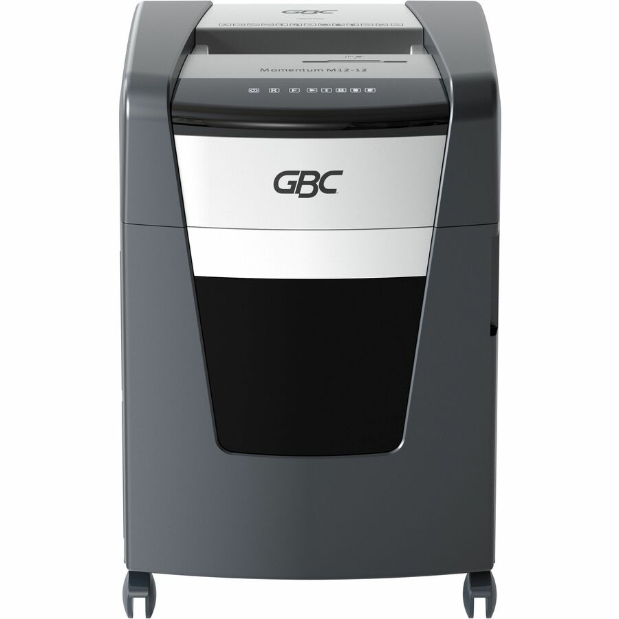 GBC Momentum Paper Shredder, M12-12, Micro-Cut, Anti-Jam, 12 Sheets - Continuous Shredder - Micro Cut - 12 Per Pass - for shredding CD, Credit Card, Junk Mail, Staples, Paper Clip, DVD - 0.078" x 0.594" Shred Size - 9" Throat - 12 gal Wastebin Capaci