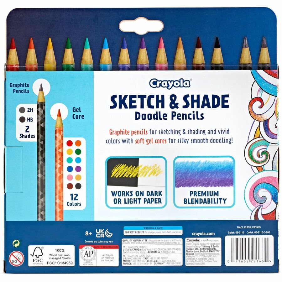 Crayola Sketch & Shade Doodle Pencils - 2H, HB Lead - Graphite Lead - Multicolor Barrel - 14 / Pack