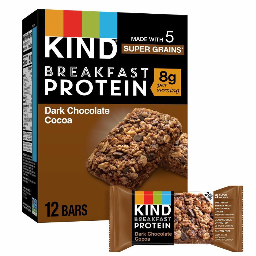 KIND Breakfast Protein Bars - Gluten-free, Dairy-free, Low Sodium, Trans Fat Free, Peanut-free - Dark Chocolate Cocoa - 1.76 oz - 6 / Box