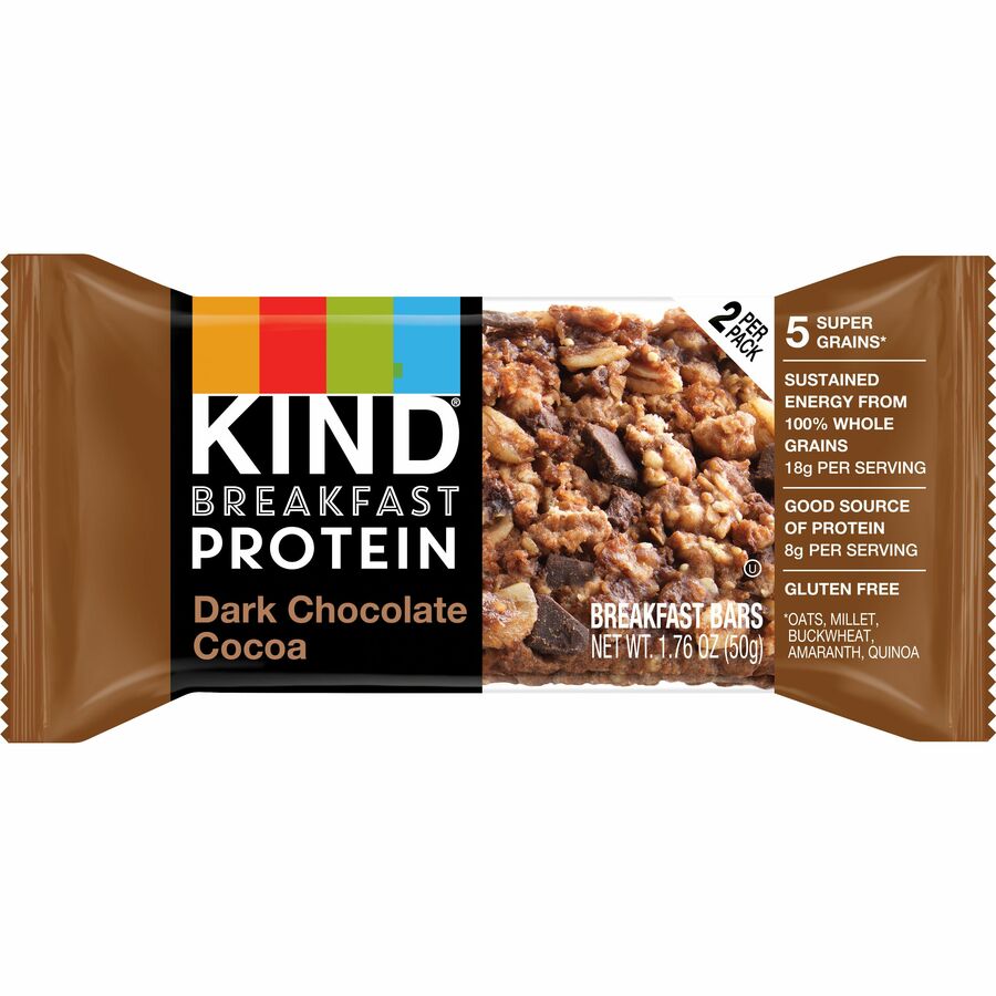 KIND Breakfast Protein Bars - Gluten-free, Dairy-free, Low Sodium, Trans Fat Free, Peanut-free - Dark Chocolate Cocoa - 1.76 oz - 6 / Box