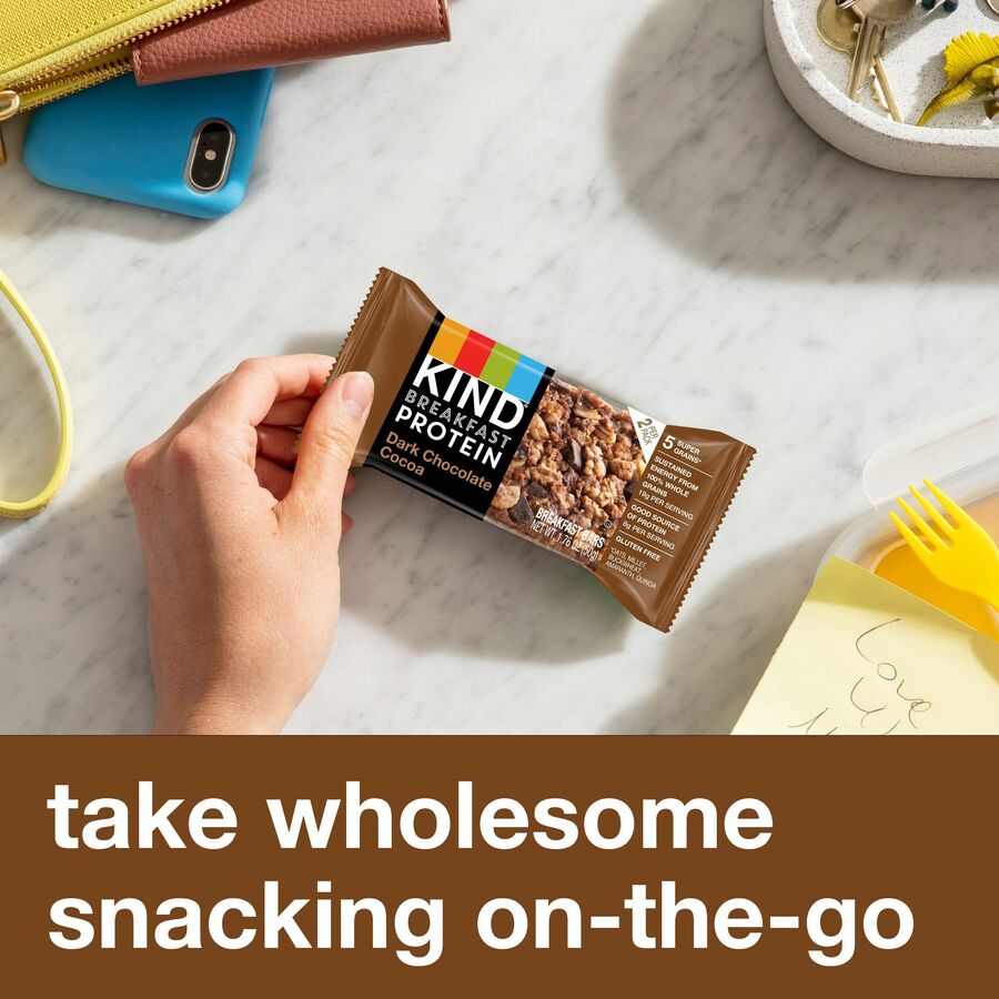KIND Breakfast Protein Bars - Gluten-free, Dairy-free, Low Sodium, Trans Fat Free, Peanut-free - Dark Chocolate Cocoa - 1.76 oz - 6 / Box