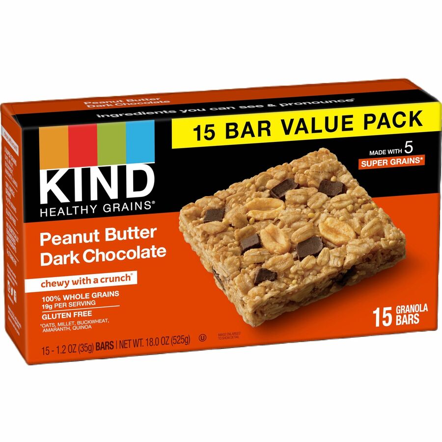 KIND Healthy Grains Bars - Trans Fat Free, Gluten-free, Low Sodium, Cholesterol-free - Peanut Butter Dark Chocolate - 1.20 oz - 15 / Box - 5