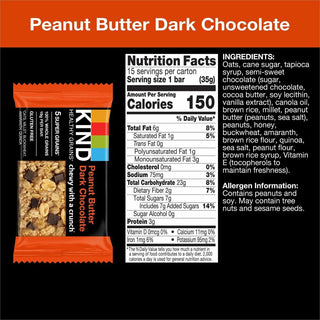 KIND Healthy Grains Bars - Trans Fat Free, Gluten-free, Low Sodium, Cholesterol-free - Peanut Butter Dark Chocolate - 1.20 oz - 15 / Box - 4