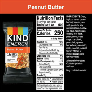 KIND Energy Bars - Trans Fat Free, Gluten-free, Individually Wrapped - Peanut Butter - 2.10 oz - 6 / Box