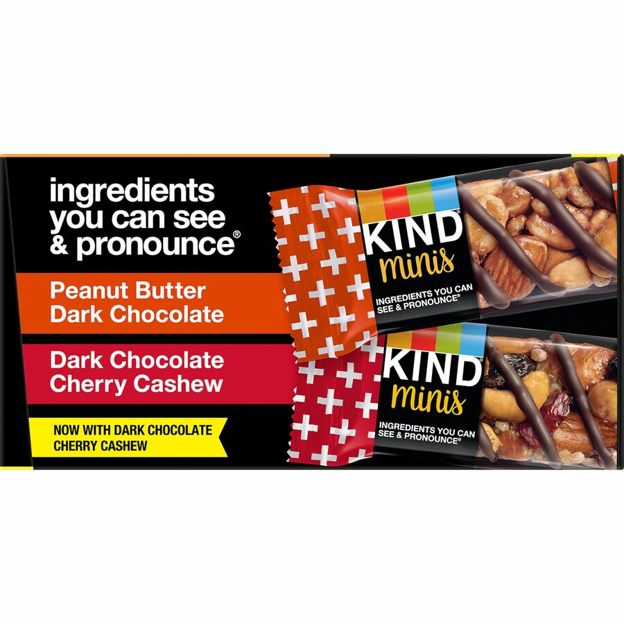 KIND Minis Snack Bar Variety Pack - Trans Fat Free, No Artificial Sweeteners, Gluten-free, Low Sodium, Low Glycemic - Peanut Butter Dark Chocolate, Dark Chocolate Cherry Cashew - 0.71 oz - 20 / Box - 2