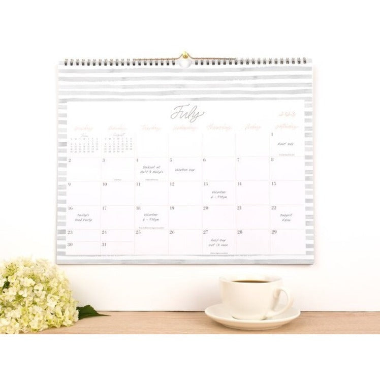 ACCO Leah Bisch Academic Wall Calendar - Medium Size - Academic - Monthly - 12 Month - July 2023 - June 2024 - 1 Month Double Page Layout - 12" x 15" Sheet Size - 2.81" x 2.19" Block - Twin Wire - Gray, White - Unruled Daily Block, Reference Calendar - 3