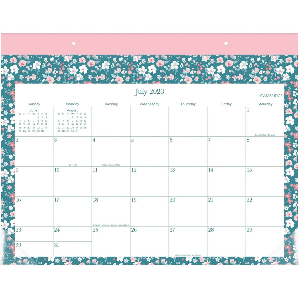 cambridge-pippa-academic-desk-pad-calendar-academic-monthly-12-month-july-2023-june-2024-1-month-single-page-layout-17-x-21-3-4-sheet-size-275-x-225-block-headband-desk-pad-blue-green-pink-unruled-daily-block-referenc_aag1668704a - 1