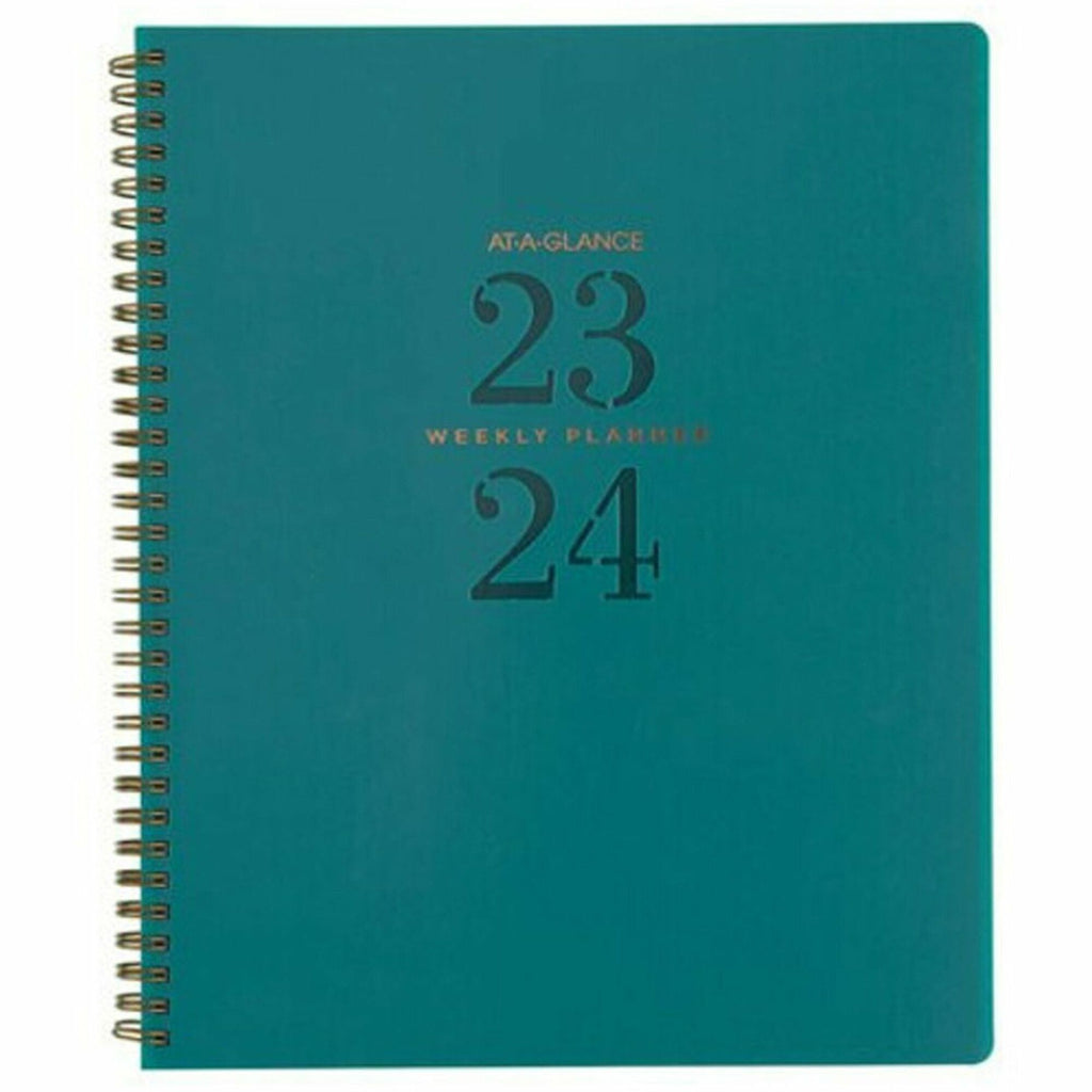 At-A-Glance Signature Collection Academic Planner - Large Size - Academic/Professional - Weekly, Monthly - 12 Month - July 2023 - June 2024 - 1 Week, 1 Month Double Page Layout - 8 1/2" x 11" White Sheet - Twin Wire - Teal, Blue - Polypropylene, Pape - 1