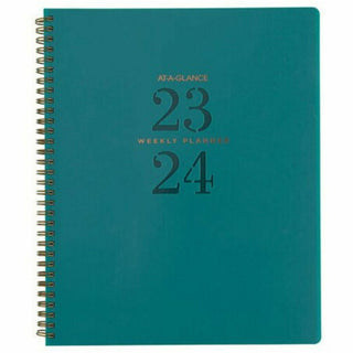 At-A-Glance Signature Collection Academic Planner - Large Size - Academic/Professional - Weekly, Monthly - 12 Month - July 2023 - June 2024 - 1 Week, 1 Month Double Page Layout - 8 1/2" x 11" White Sheet - Twin Wire - Teal, Blue - Polypropylene, Pape - 1