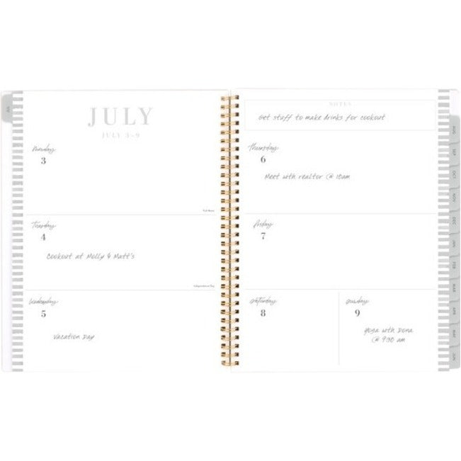 Cambridge Leah Bisch Academic Planner - Large Size - Academic - Weekly, Monthly - 12 Month - July 2023 - June 2024 - 1 Week, 1 Month Double Page Layout - 8 1/2" x 11" Sheet Size - Twin Wire - Gray, White - Flexible Cover, Unruled Planning Space, Note - 2