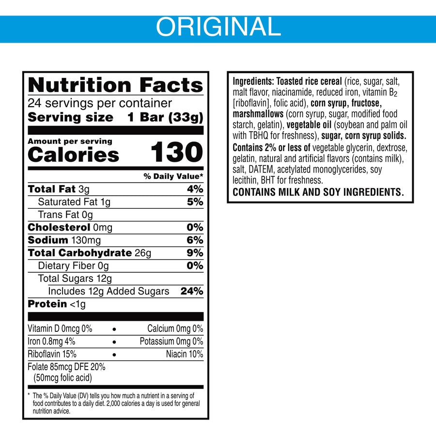 Rice Krispies Homestyle Original Treats - Individually Wrapped - Original - 1.74 lb - 24 / Box