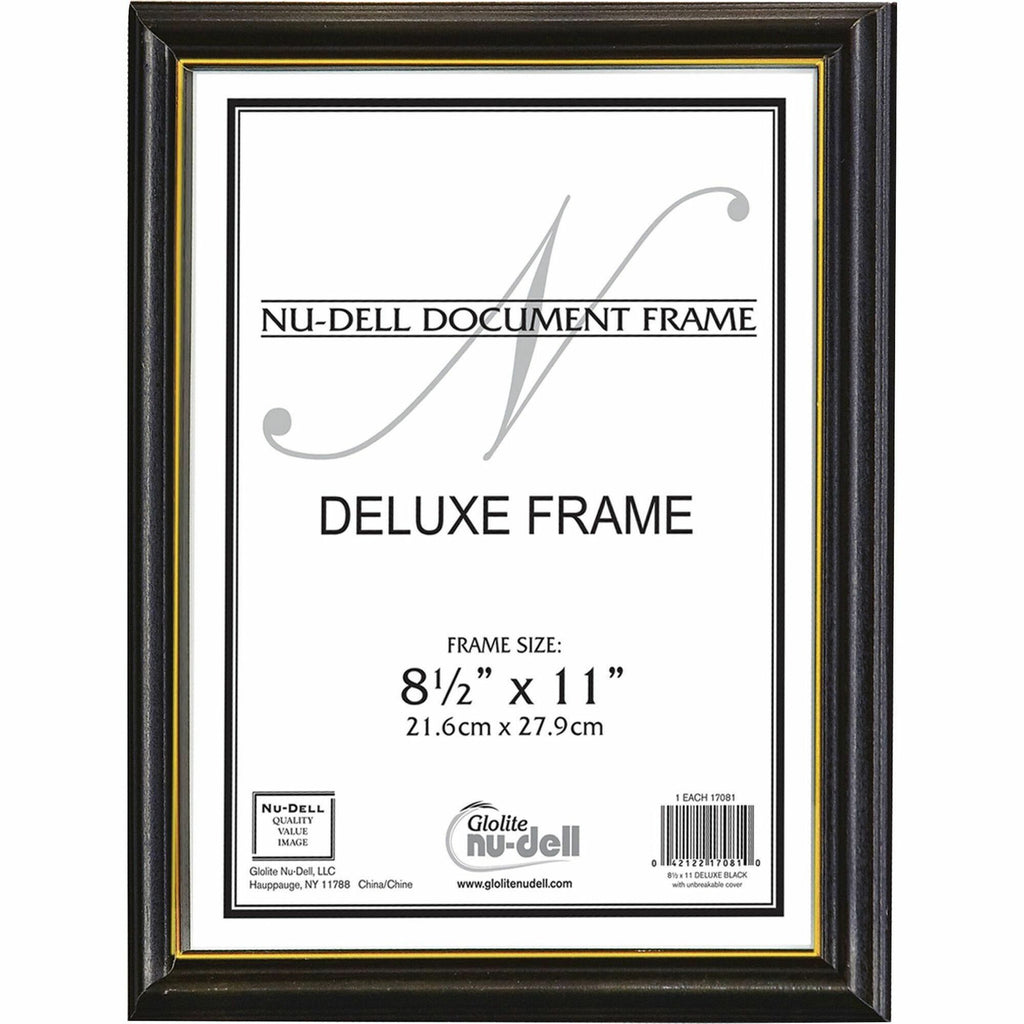 nudell Document Frame - 8.50" x 11" Frame Size - Vertical, Horizontal - Unbreakable, Hanger - 1 Each - Plastic, Wood - Wood Grain, Black