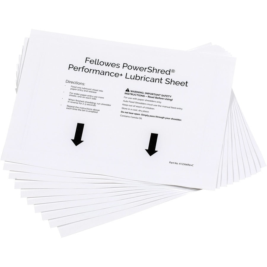 Powershred Performance+ Lubricant Sheets, 8.5 x 6, 10/Pack