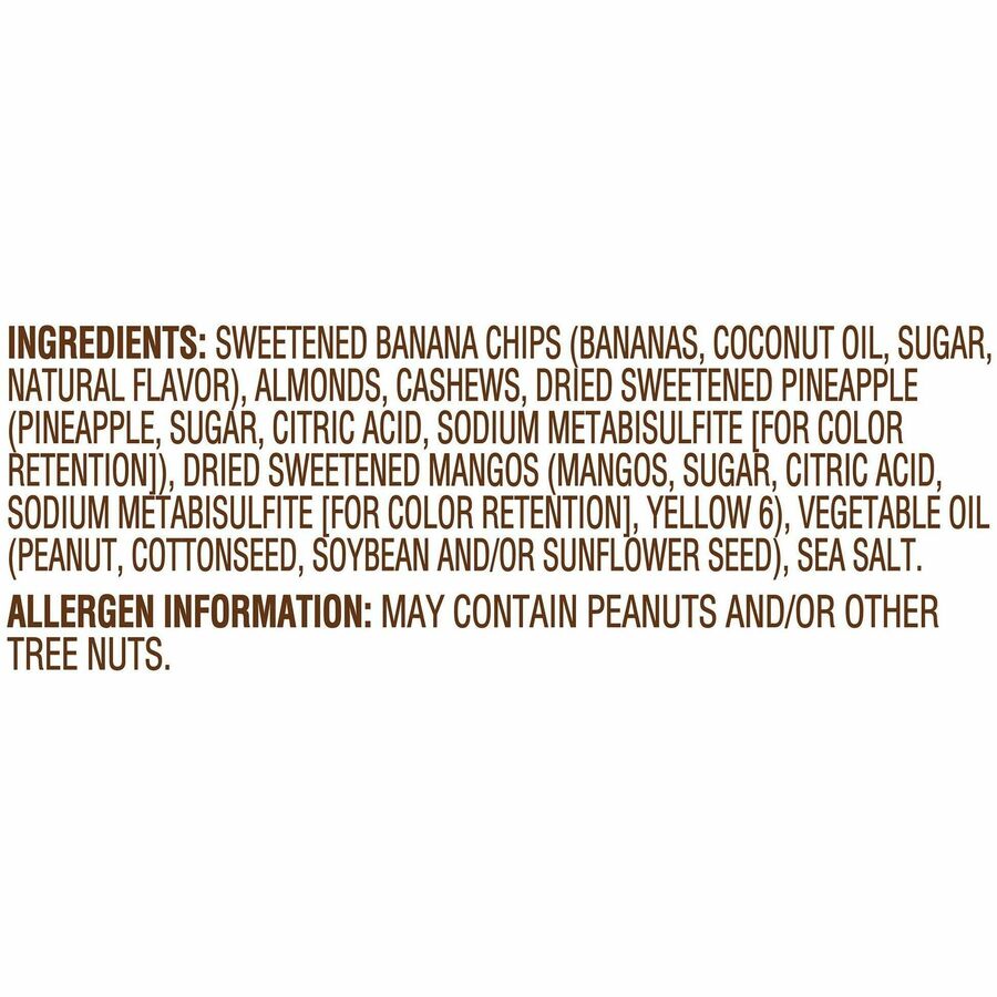 Fisher Tropical Trail Mix - No Artificial Color, Resealable Bag - Banana, Almond, Cashew, Pineapple, Mango - 1 Serving Bag - 3.50 oz - 6 / Carton