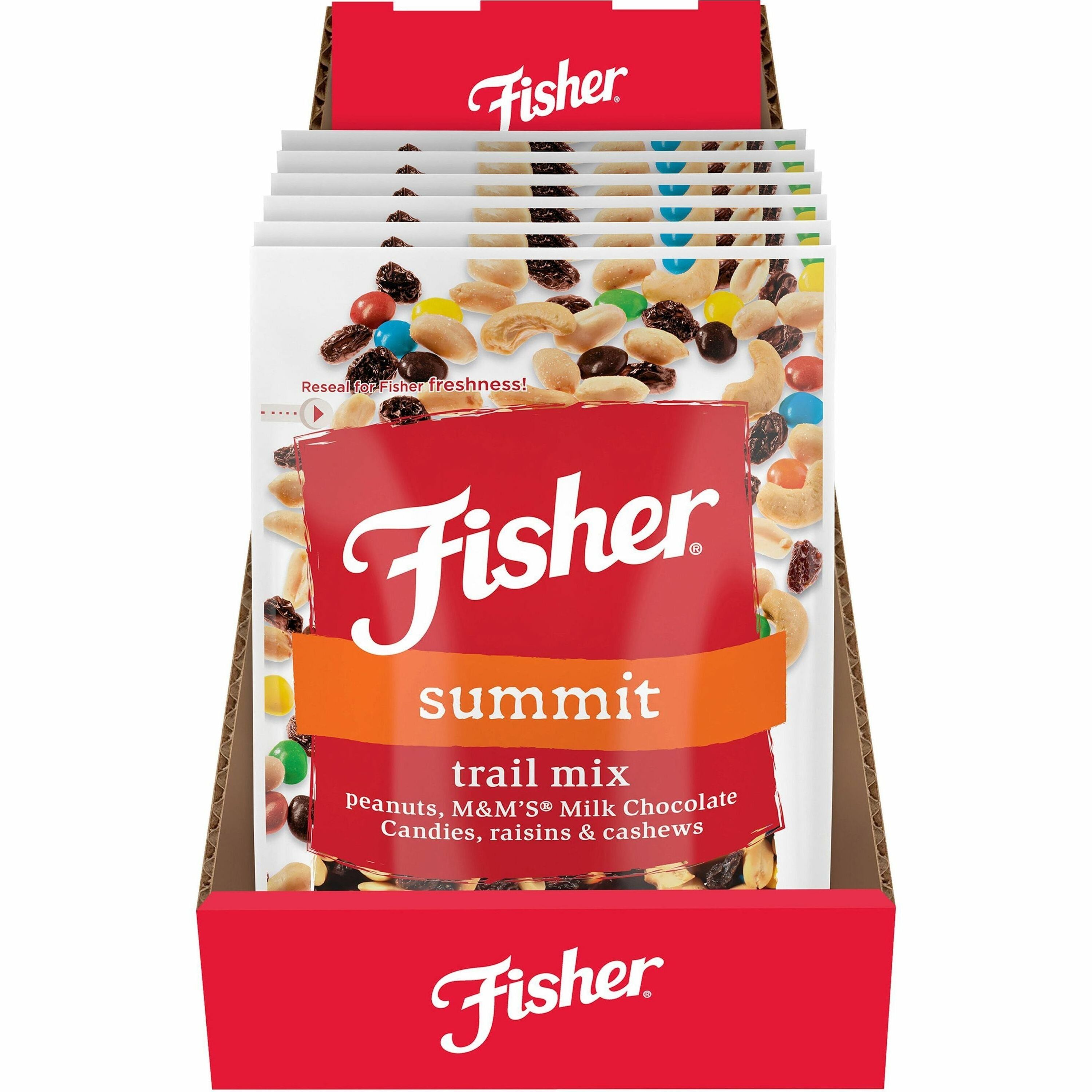 fisher-summit-trail-mix-resealable-bag-peanut-milk-chocolate-raisin-cashew-1-serving-bag-4-oz-6-carton_jbsp27166 - 1