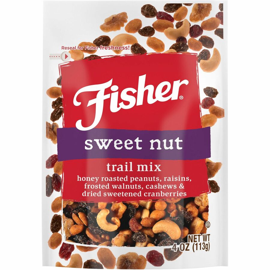 fisher-sweet-nut-mix-resealable-bag-honey-roasted-peanut-raisin-walnut-cashew-dried-cranberries-1-serving-bag-4-oz-6-carton_jbsp27169 - 6