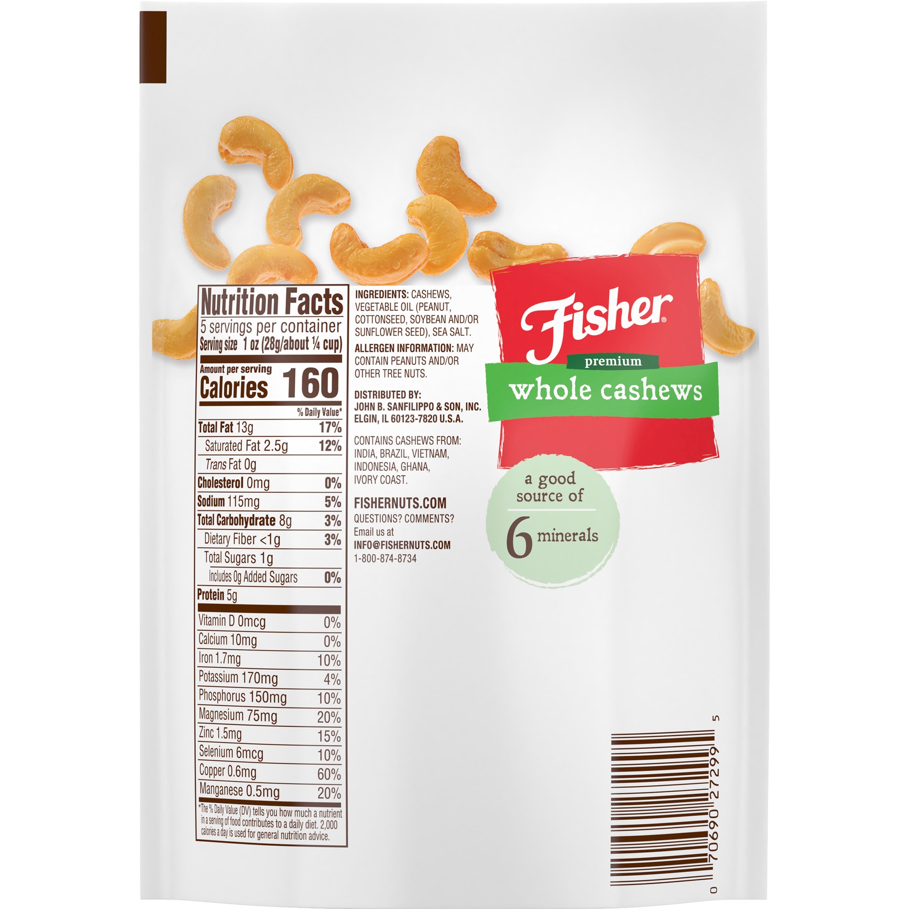 fisher-premium-whole-cashews-no-artificial-color-no-artificial-flavor-sea-salt-1-serving-bag-5-oz-6-carton_jbsp27299 - 2