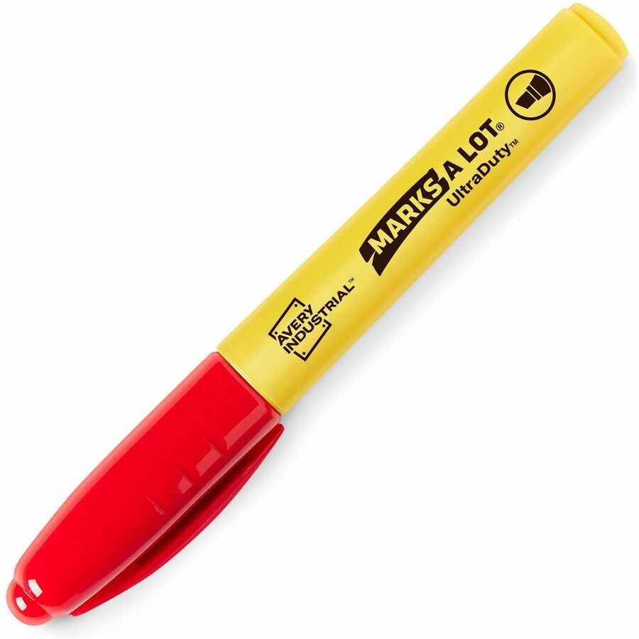 Avery UltraDuty Markers, Chisel Tip, 3 Assorted Markers (29864) - Bold, Narrow Marker Point - 1 mm Marker Point Size - Chisel Marker Point Style - Black, Red, Blue - Polyester Tip - 3 Pack