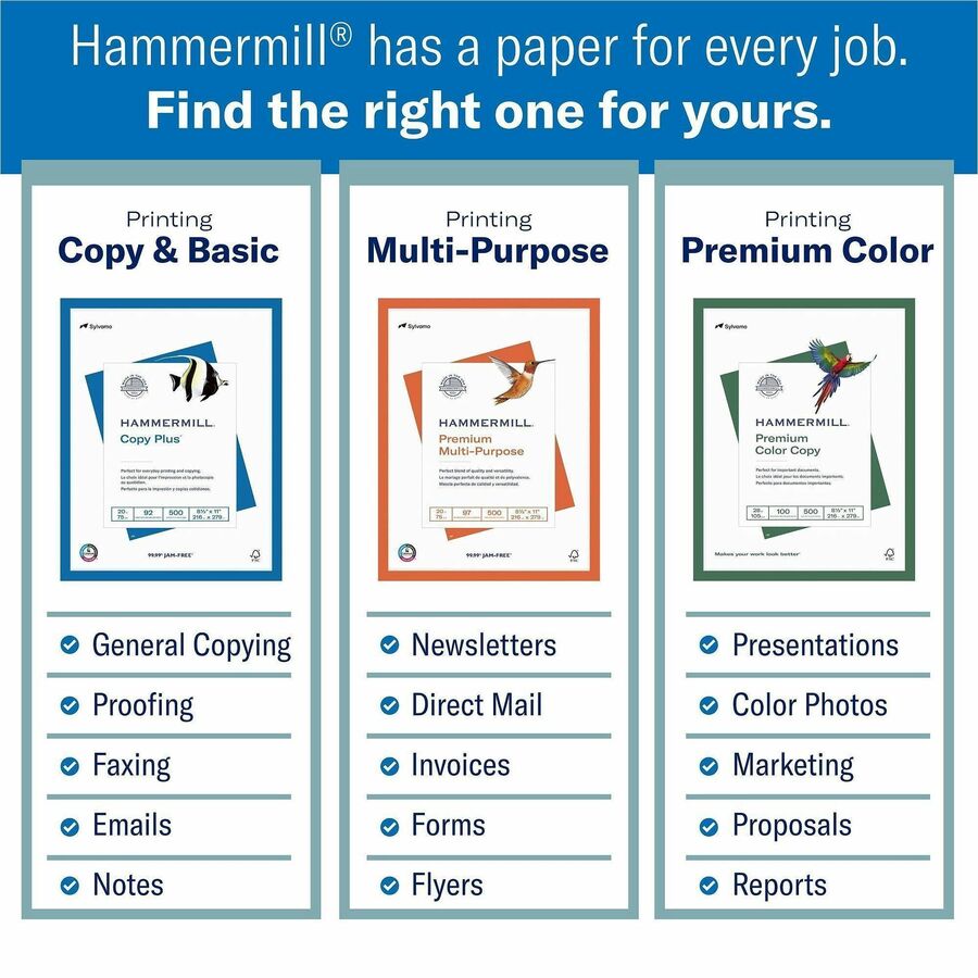 Hammermill Copy Plus Paper - White - A4 - 8 17/64" x 11 11/16" - 20 lb Basis Weight - 10 / Carton - FSC - Jam-free, Acid-free - White