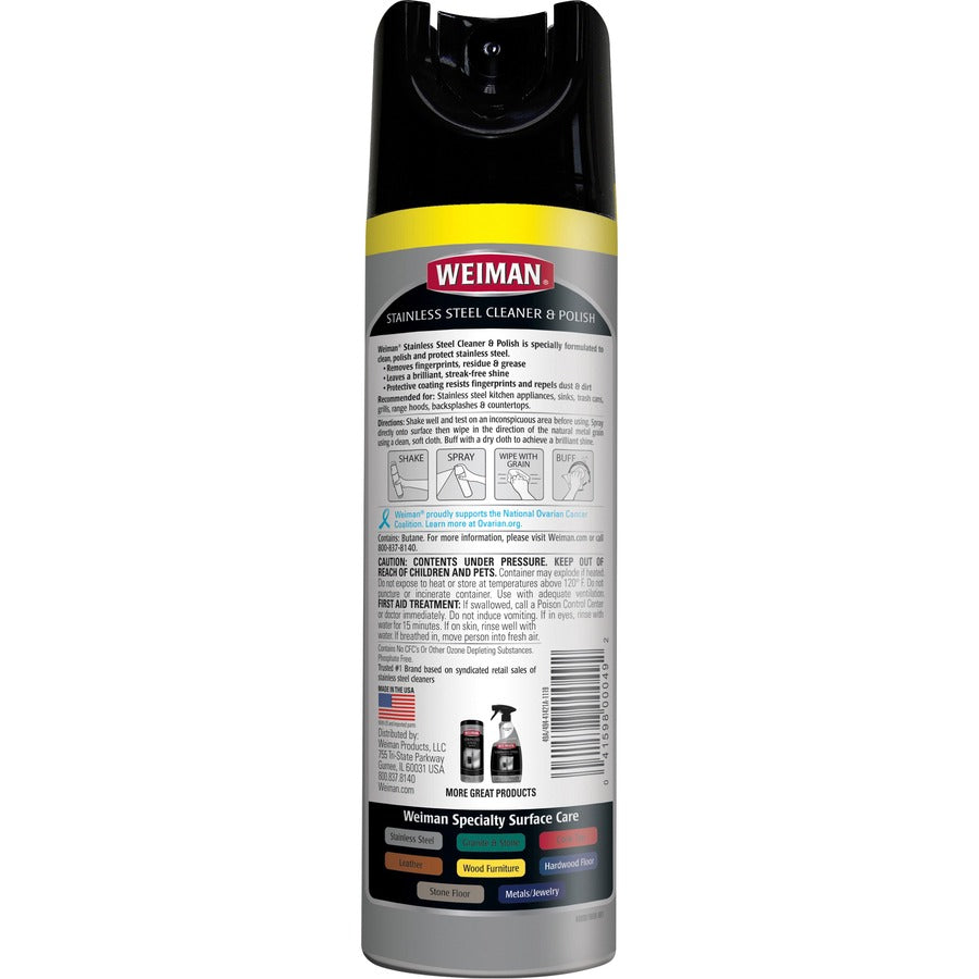 Weiman Stainless Steel Cleaner/Polish - 17 oz (1.06 lb) - 6 / Carton - Streak-free, Fingerprint Resistant, Dust Resistant, Dirt Resistant, pH Neutral - Clear