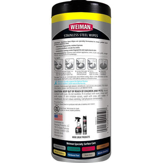 Weiman Stainless Steel Wipes - 30 / Canister - 4 / Carton - Streak-free, Fingerprint Resistant, Dust Resistant, Dirt Resistant, Pre-moistened, Grease Resistant, pH Neutral - White