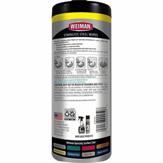 Weiman Stainless Steel Wipes - 30 / Canister - 4 / Carton - Streak-free, Fingerprint Resistant, Dust Resistant, Dirt Resistant, Pre-moistened, Grease Resistant, pH Neutral - White