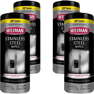 Weiman Stainless Steel Wipes - 30 / Canister - 4 / Carton - Streak-free, Fingerprint Resistant, Dust Resistant, Dirt Resistant, Pre-moistened, Grease Resistant, pH Neutral - White