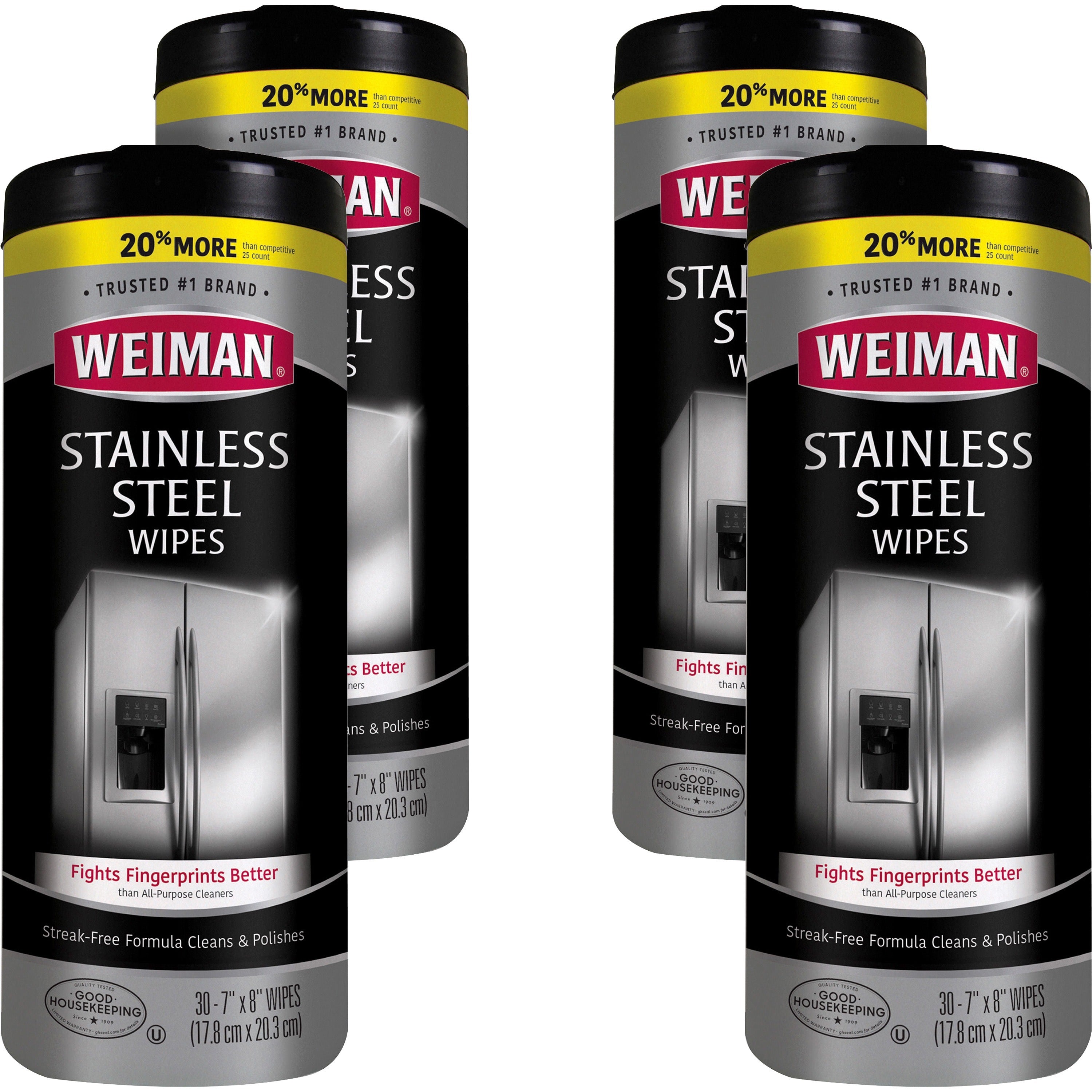 weiman-stainless-steel-wipes-30-canister-4-carton-streak-free-fingerprint-resistant-dust-resistant-dirt-resistant-pre-moistened-grease-resistant-ph-neutral-white_wmn92act - 1