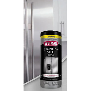Weiman Stainless Steel Wipes - 30 / Canister - 4 / Carton - Streak-free, Fingerprint Resistant, Dust Resistant, Dirt Resistant, Pre-moistened, Grease Resistant, pH Neutral - White