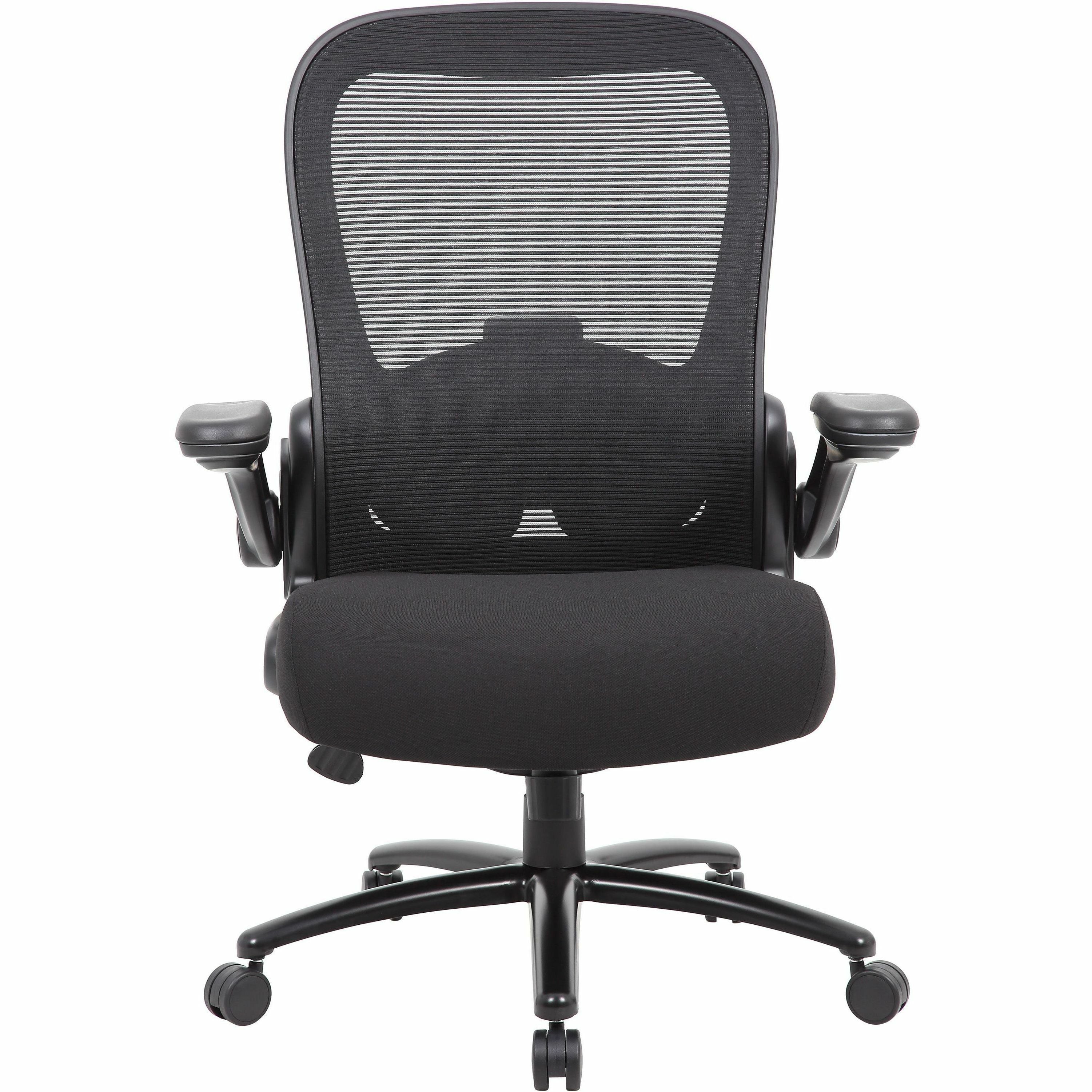 Boss Heavy Duty Flip Arm Mesh Chair - Black Fabric, High Density Foam (HDF) Seat - Black Mesh Back - Black Frame - 5-star Base - Armrest - 1 Each - 2