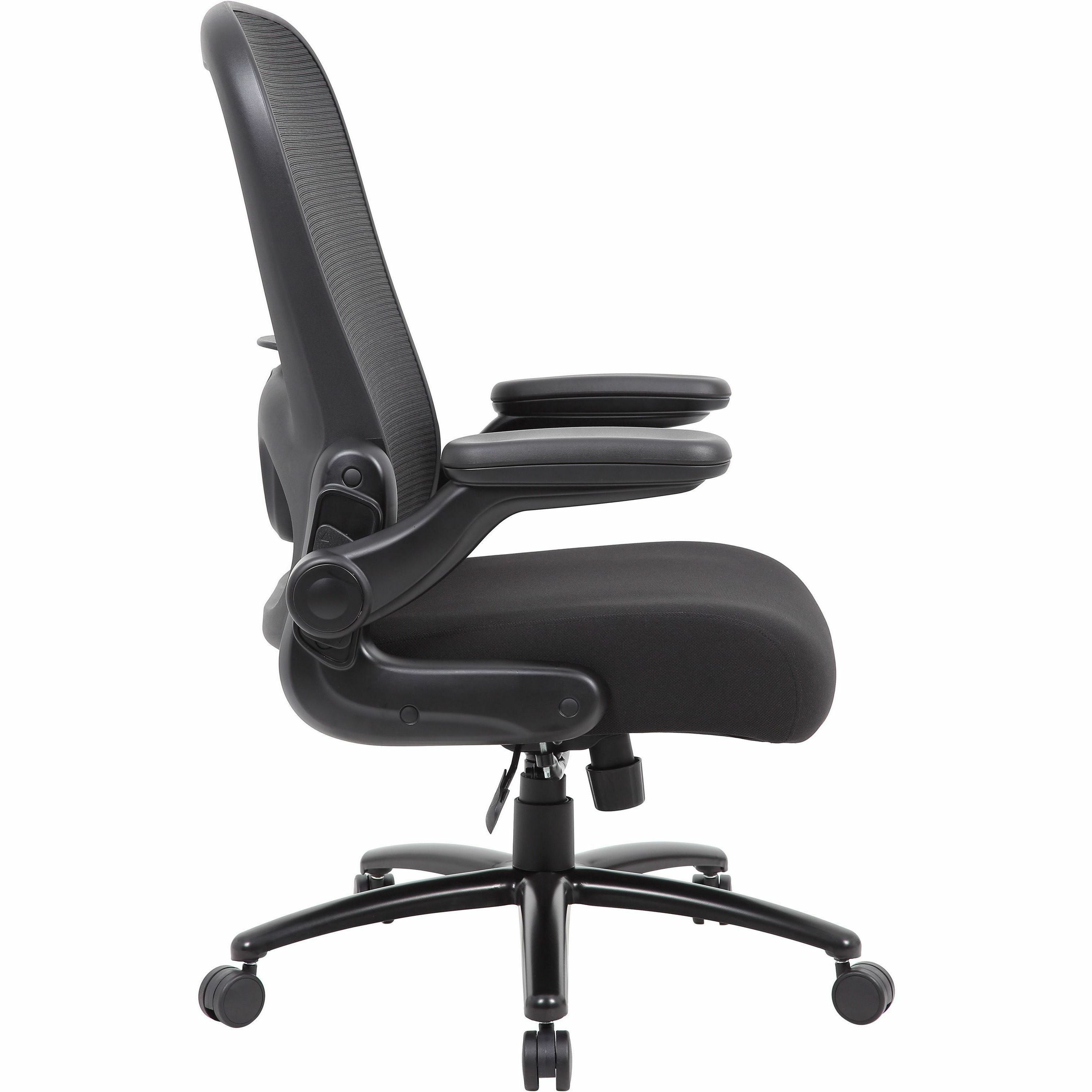 Boss Heavy Duty Flip Arm Mesh Chair - Black Fabric, High Density Foam (HDF) Seat - Black Mesh Back - Black Frame - 5-star Base - Armrest - 1 Each - 4