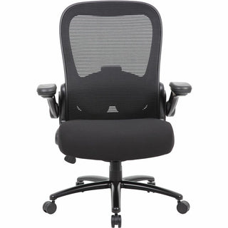 Boss Heavy Duty Flip Arm Mesh Chair - Black Fabric, High Density Foam (HDF) Seat - Black Mesh Back - Black Frame - 5-star Base - Armrest - 1 Each